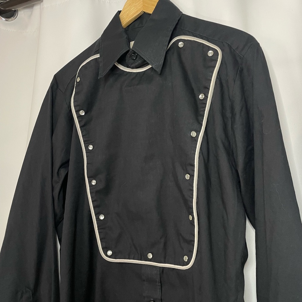 VTG Western Trends by Panhandle Slim Black Pearl Snap Bib Shirt w/ white trim - Picture 5 of 15